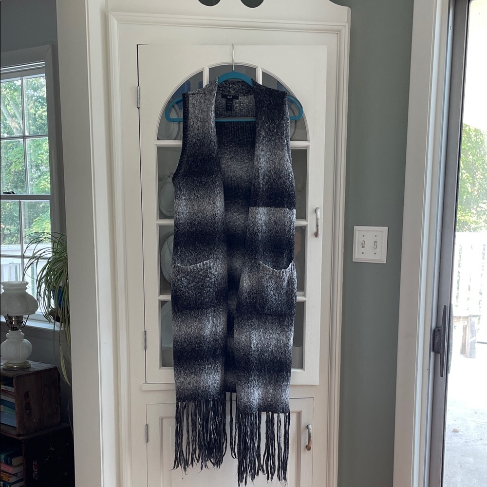 Ravi Black and Gray Knit Vest with Fringe